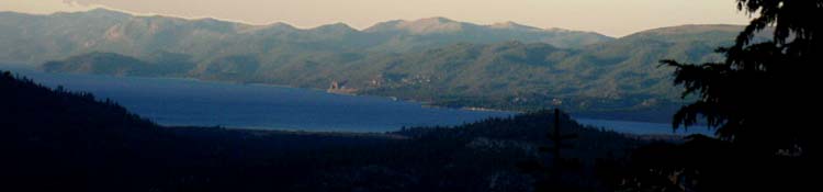Sun setting over Lake Tahoe from ridge arm between Echo Lake and Echo Summit