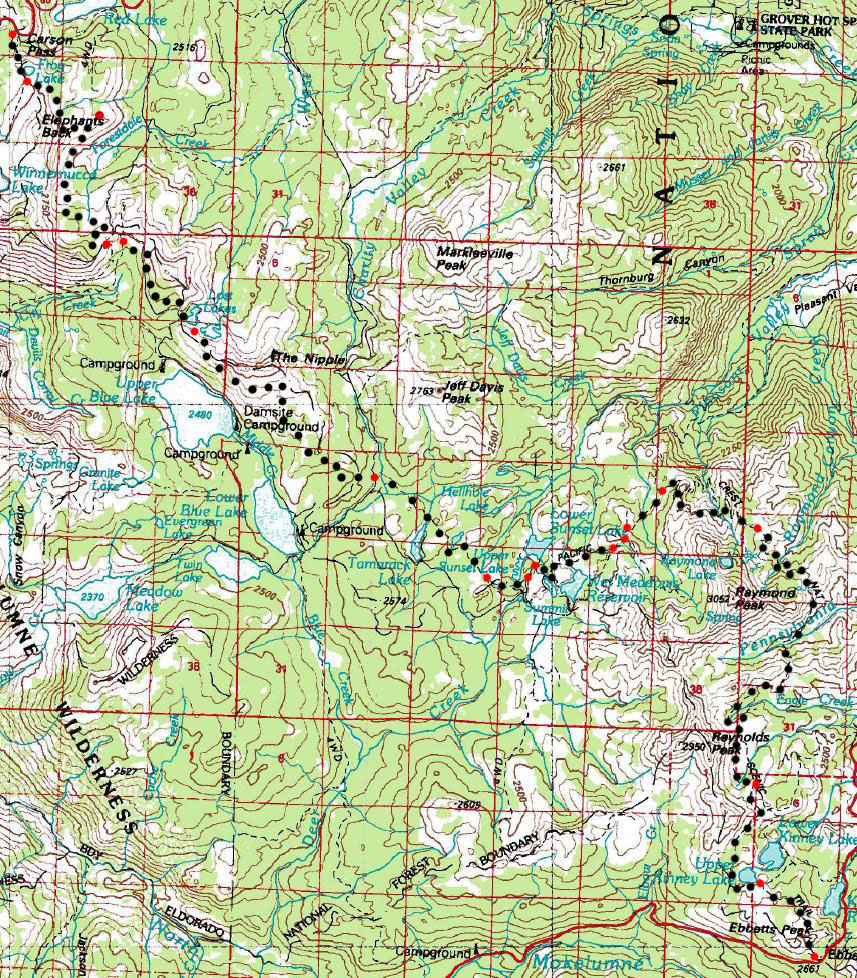 Backpacking Map: Carson Pass to Ebbetts Pass USGS 30 minute Topographic Map