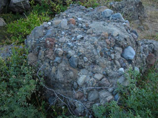 Massive composite boulders litter the area