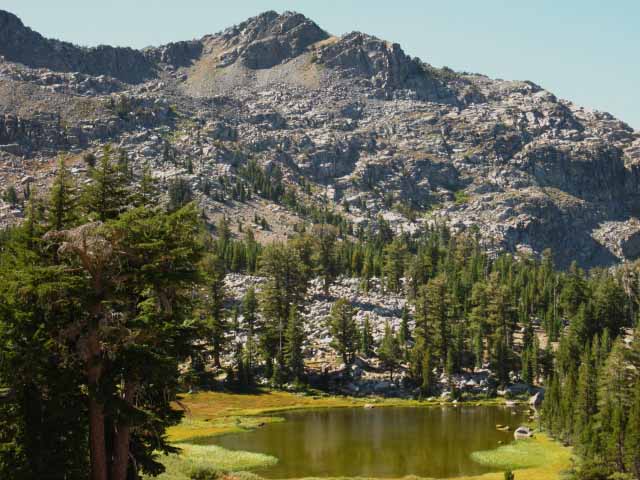 Pond and Peak to West while climbing South to Forrestdale Divide