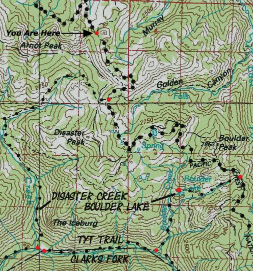 Murray and Golden Canyons on the Bridgeport 30 min map