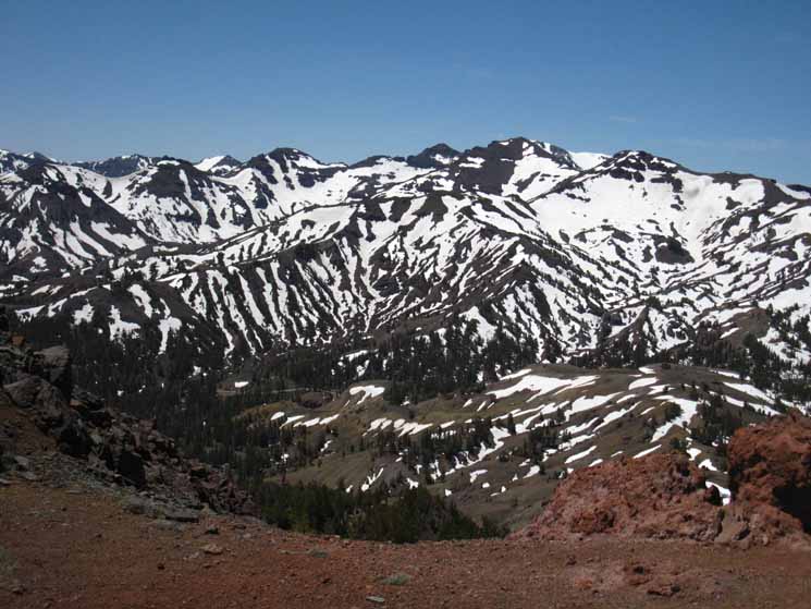 Leavitt Peak massif in snow from Sonora Peak.