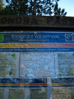 Southbound through Emigrant Wilderness boundary at Sonora Pass on the Pacific Crest Trail