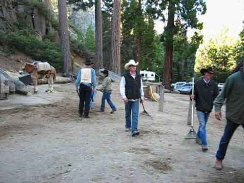 Crew of young cowboys support horsepacking at Kennedy Meadows Pack Station.