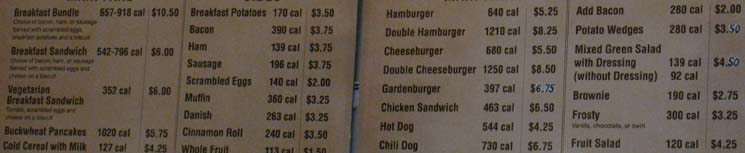 Detailed look at the Tuolumne Meadows Cafe menu.