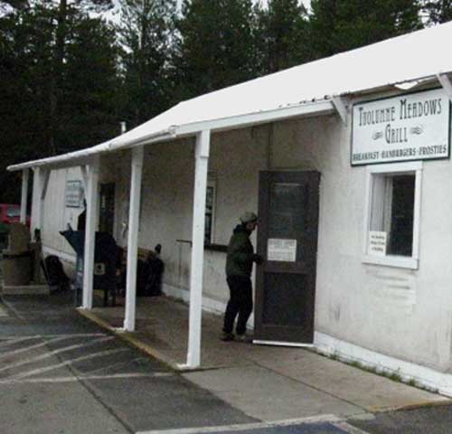 Tuolumne Meadows seasonal store, post office, and the Grill in their seasonal tent cabin.