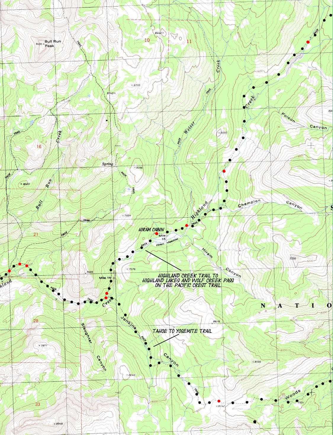 Jenkins Canyon trail junction along Highland Creek.