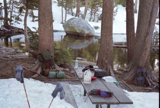 Camp at Woods Lake, utilizing the picnic tables