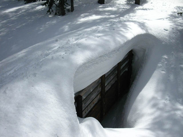 Woods Creek footbridge covered with snow in March, 2010