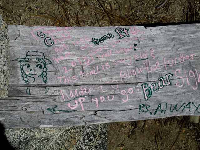 Graffiti defaces campsite along Summit City Creek.
