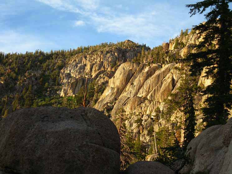 Sunset lights up the canyon below Clarks Fork Meadow along the Tahoe to Yosemite Trail route.