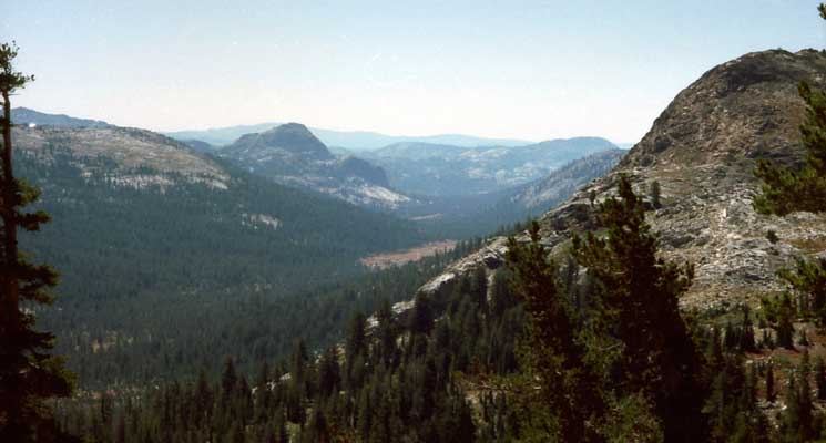 Looking down Jack Main Canyon from South of Bond Pass at Gracie Meadow and Chittenden Peak.