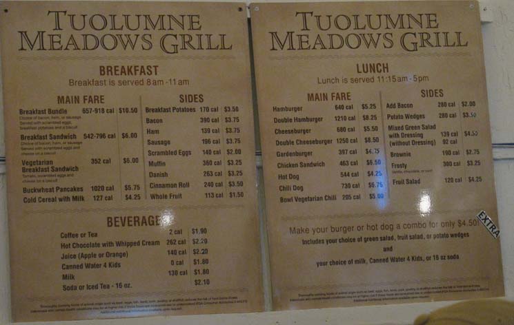 The new 2016 Tuolumne Meadows Cafe menu.
