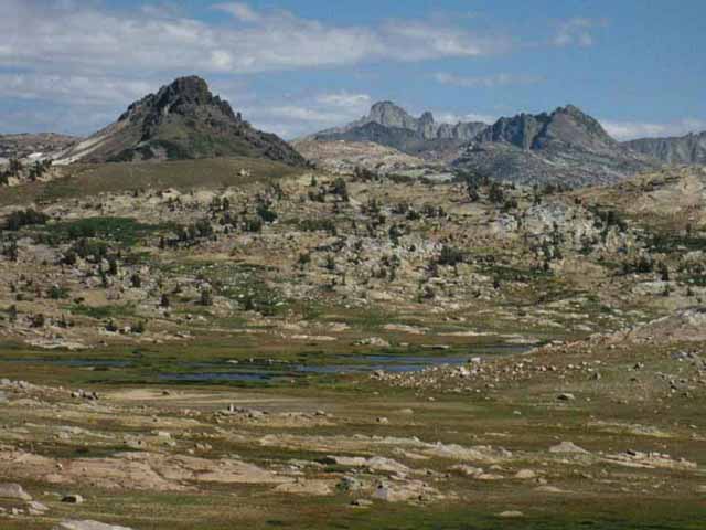 Grizzly and Tower Peaks across Emigrant Meadow from Brown Bear Pass.