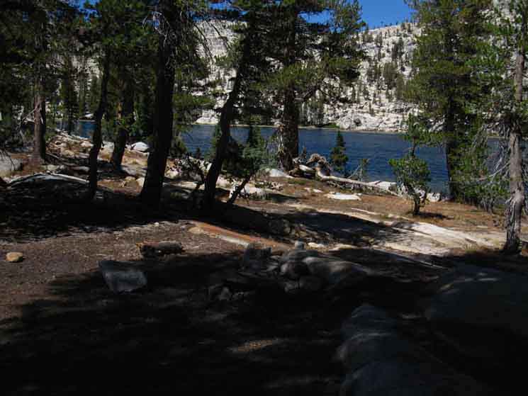 Fine set of campsites on the West shore of Smedberg Lake in North Yosemite backcountry.