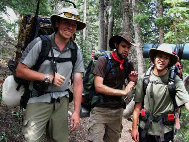 Spencer, Will, and Matt backpacking Kerrick Canyon.
