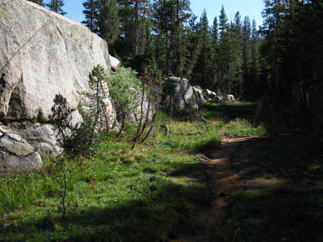 Great granite formations along Tahoe to Yosemite Trail in Tilden Canyon.