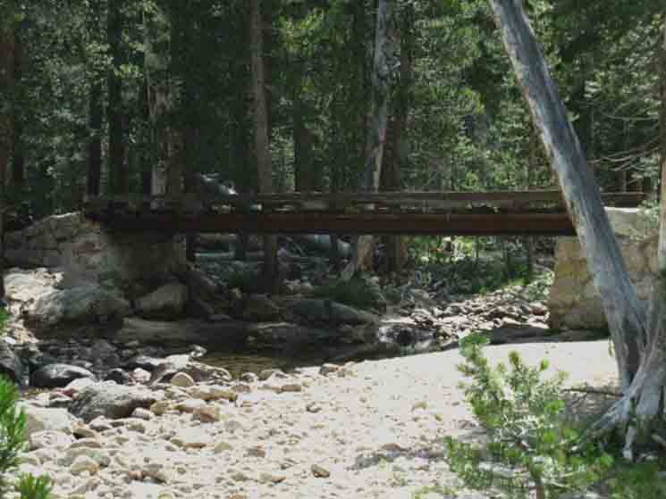 Rafferty Creek bridge in Lyell Canyon along the unified John Muir & Pacific Crest Trails.