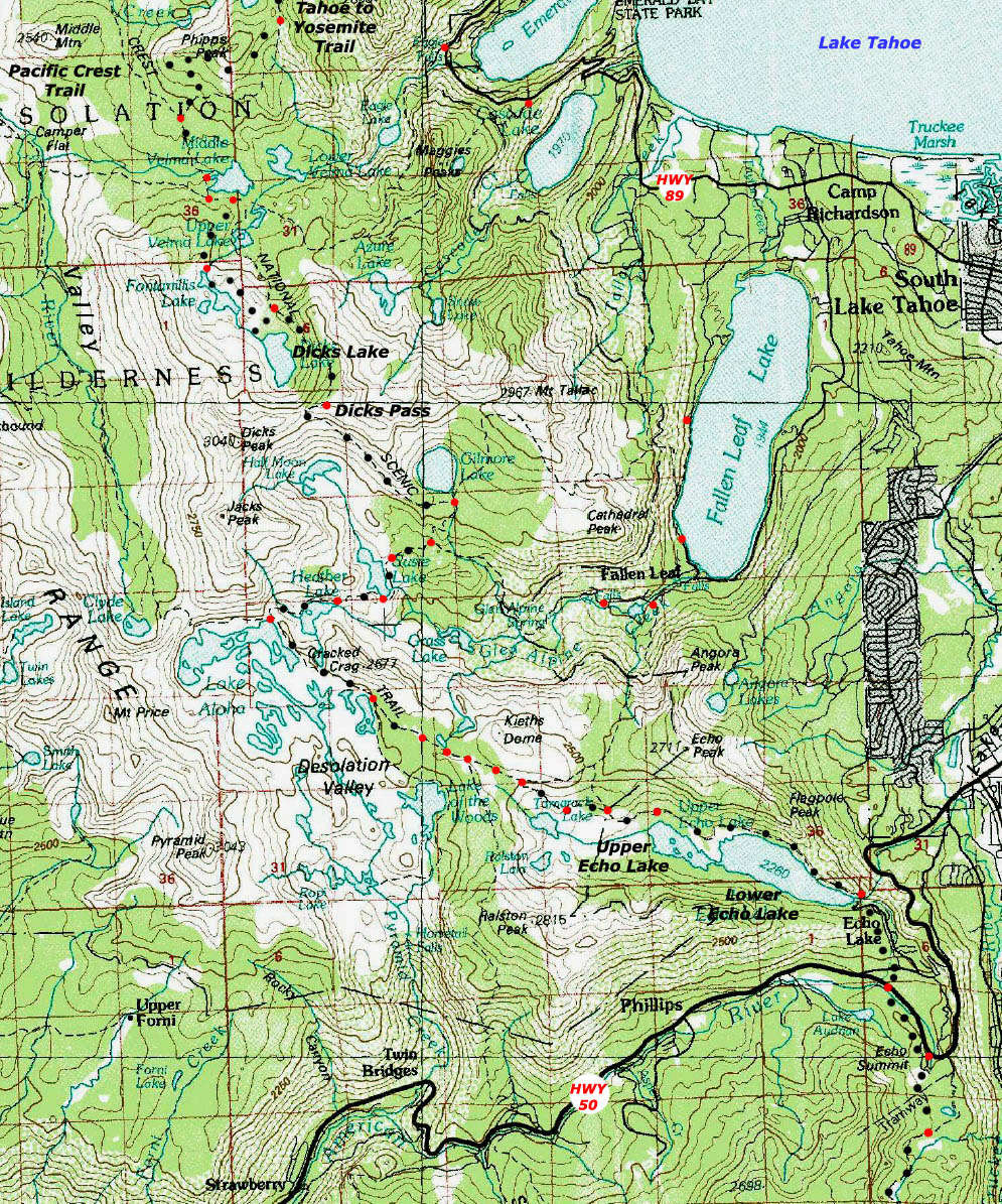 South Desolation Wilderness Topo hiking map.