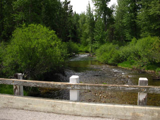 Bridge over South Upper Truckee just before Trailhead, looking South up mountain