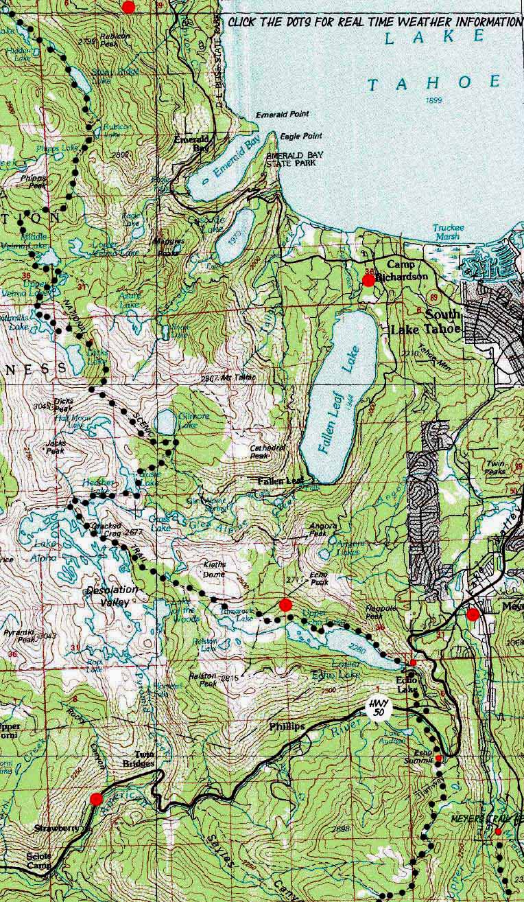 South Western Lake Tahoe Weather Stations Map