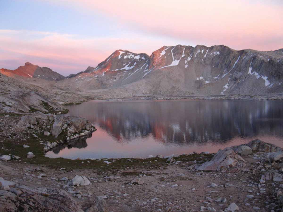 Muir Pass and Black Giant beyond Wanda Lake.