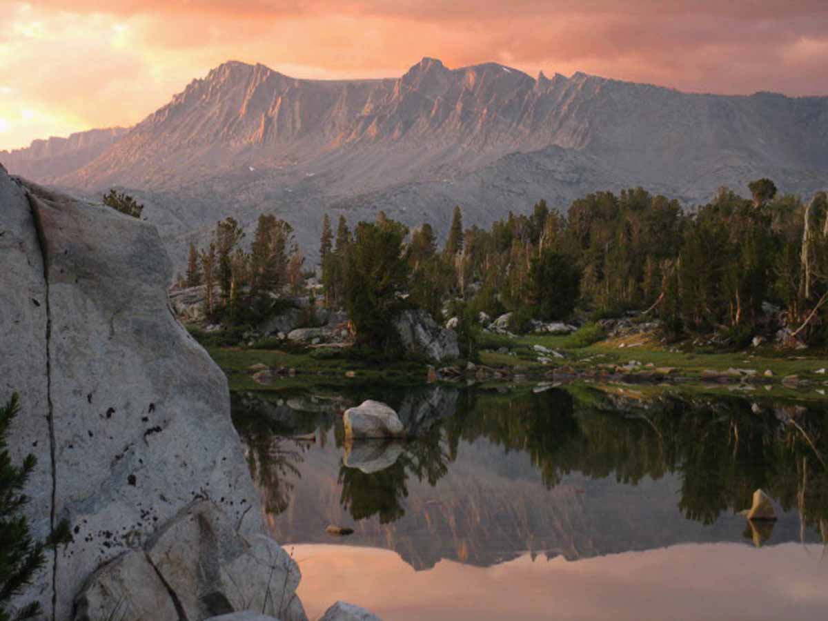 Sunset across lake in Island Pass.