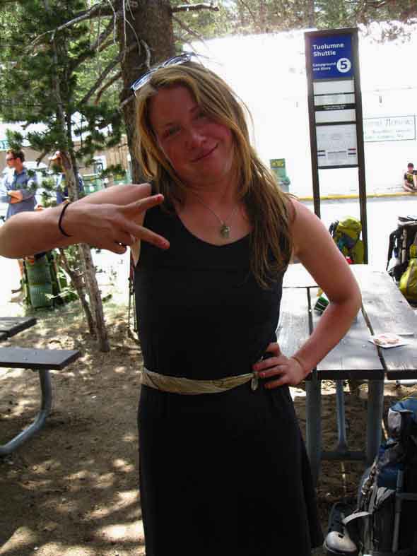 Alex at Tuolumne Meadows on her way North on the PCT.