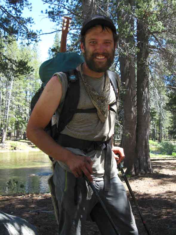 Veggie the Pacific Crest Trail hiker at Falls Creek in Yosemite.