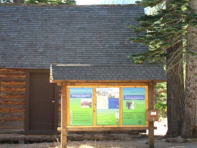 Building and Sign at the Meeks Bay Trail head.